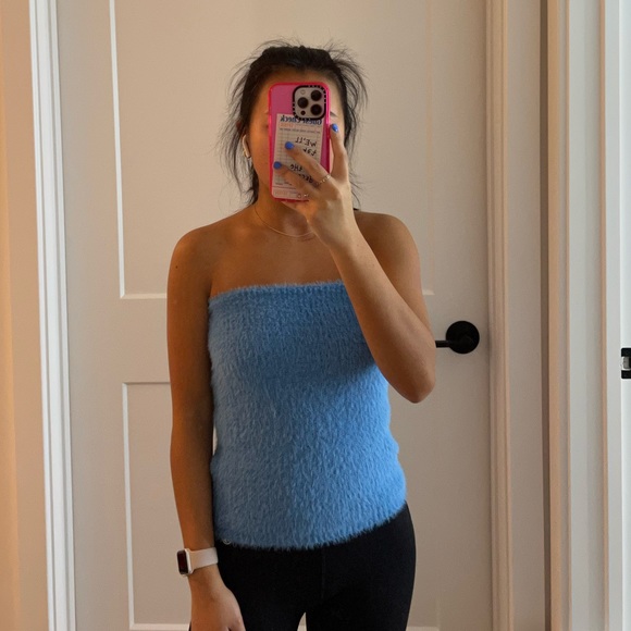 Blue Fuzzy Cardigan Tube Top Set - Picture 3 of 3